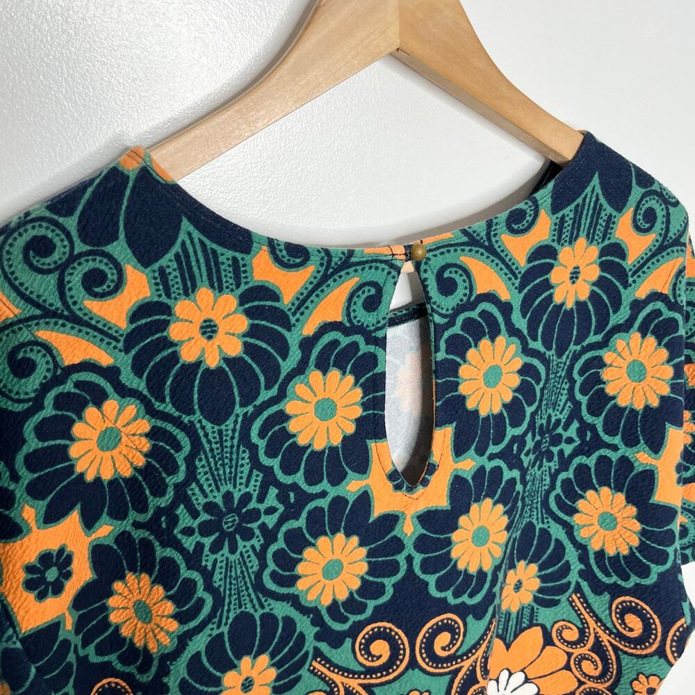 Anthropologie Teal and Rust Floral Shift Dress - Picture 9 of 14